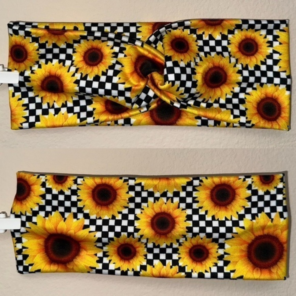 Sunflower check black and white twist front headband new